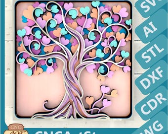 Love Hearts Tree 3D Mandala SVG files, svg Papercut for  Cutting SVG files for Cricut or CNC router