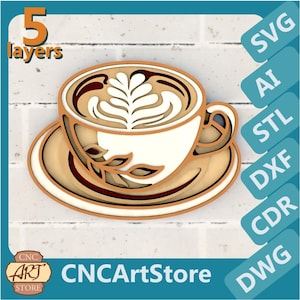 A Cup Of Cappuccino SVG & STL | 3d Mandala Laser Cut Files | Papercut Design for Cricut, cnc, Stlfile for 3D Printer | Unique Wall Art Decor