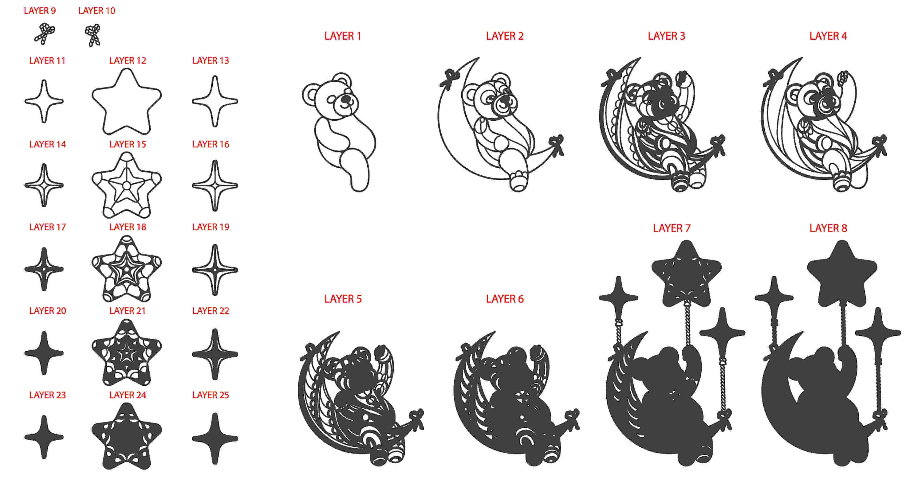 Download Teddy Bear on the Moon 3d Mandala SVG Files for Laser ...