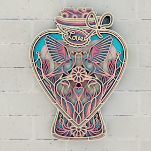 Love Jar Zentangle SVG Files, Wedding Panel, Bestanden voor lasersnijden, Meerlaags decoratief paneel, Laser Glowforge-bestanden, Zentangle SVG