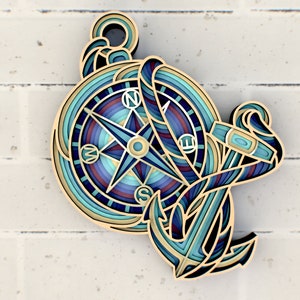 Mandala SVG de âncora e bússola, painel multicamadas para corte a laser, arquivos SVG em camadas para roteador CNC a laser ou Cricut