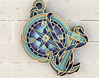 Anchor and Compass Mandala svg, Multilayer Panel for Laser Cutting, layered SVG files for CNC router Laser or Cricut