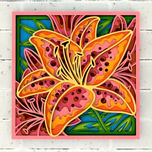 Tiger Lily 3d Mandala svg, arquivos de papercraft multicamadas de flores para Cricut, arquivos SVG em camadas para roteador CNC Laser ou Cricut