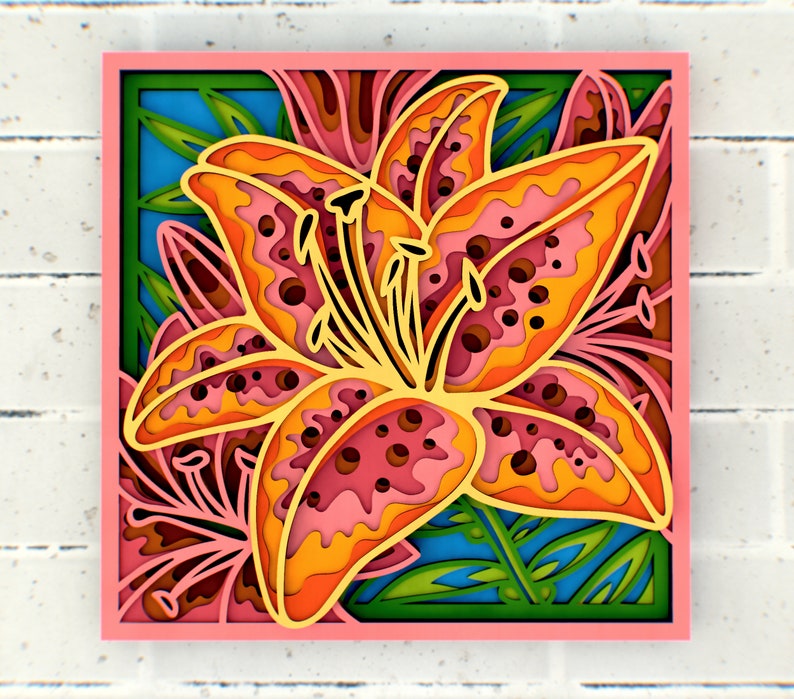 Tiger Lily 3d Mandala svg, Flower multilayer papercraft files for Cricut, layered SVG files for CNC router Laser or Cricut image 1