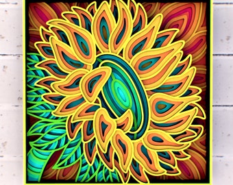 Humeur d&#39;automne : Fichiers svg 3D Mandala tournesol, panneau multicouche décoratif automne pour découpe laser, fichiers SVG Cricut, modèles DXF pour routeur CNC