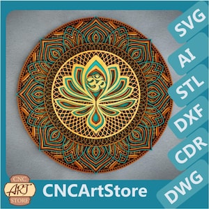 Lotos-mandala 3D-mandala SVG-bestanden, decoratie lasersnijplannen, Cricut, Glowforge, DXF-sjablonen voor CNC-router, 3D-printer
