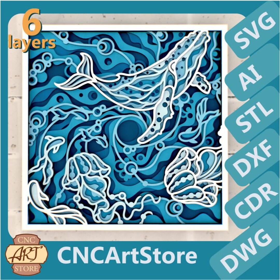 Ocean Whirlpool 3D Layered Design | Whale & Jellyfish SVG | Papercut ...