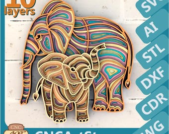 Elephants Mom And Child Mandala svg, Multilayer Panel for Laser Cutting, Papercut for Cricut, CNC, Laser Cut, STL for 3D Print