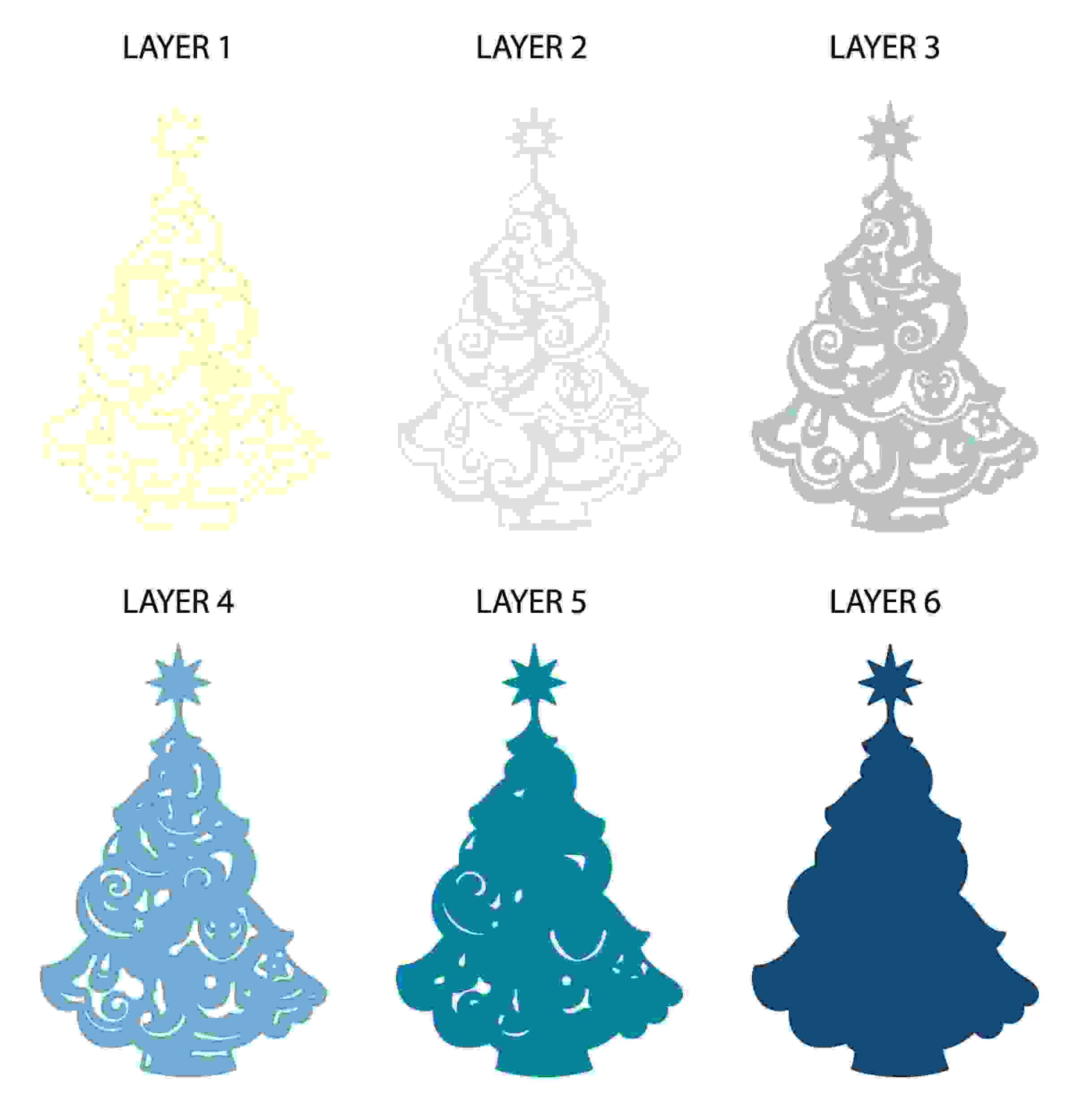 Snow Christmas Tree 3D Mandala Svg Files, Multilayer Panel for Laser ...