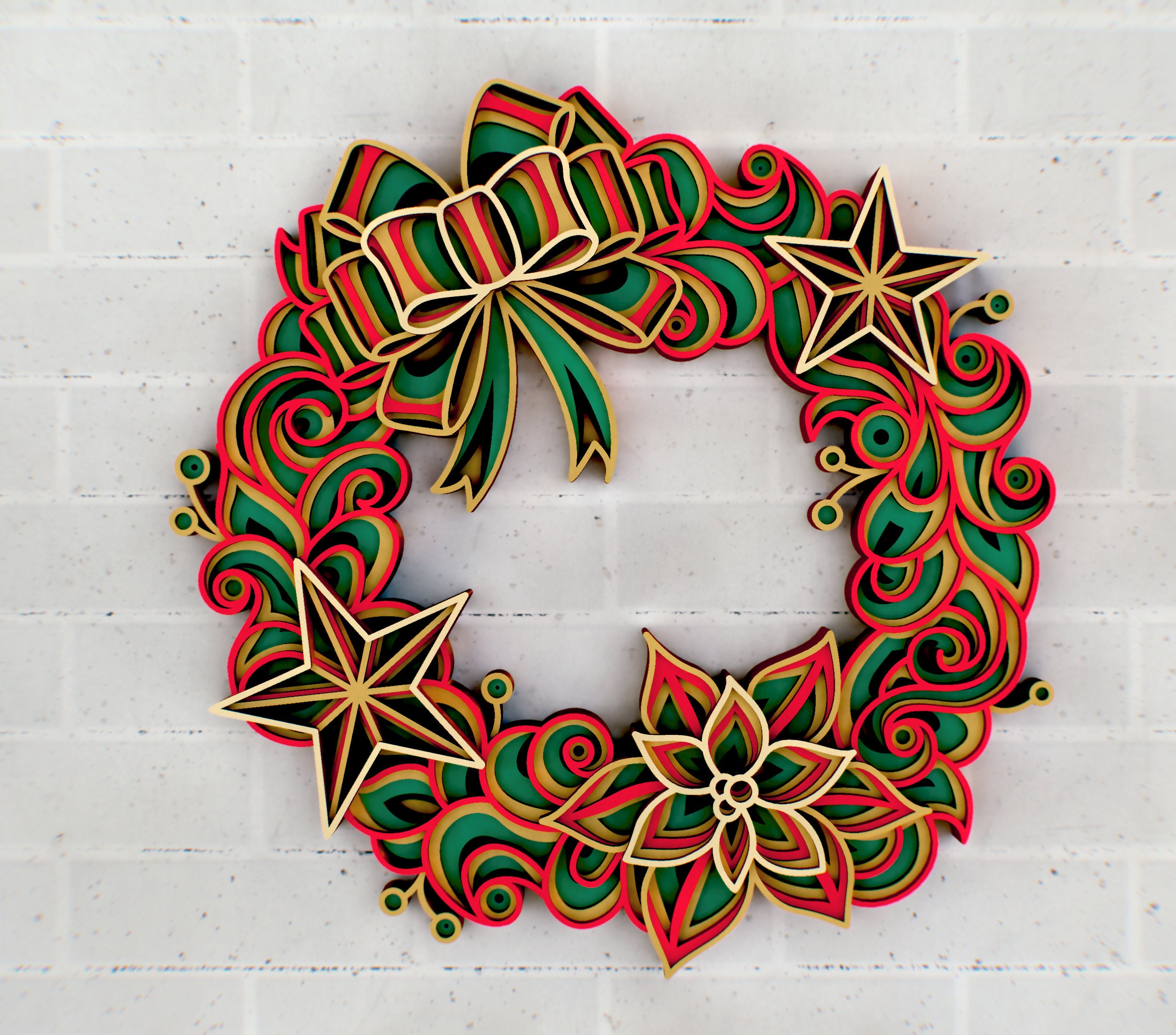 Download Christmas Wreath 3d Zentangle Svg Files Multilayer Panel For Etsy