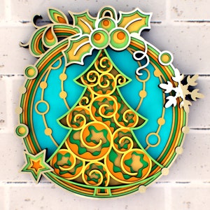 Palla di Natale 3D Mandala file svg, pannello multistrato per taglio laser, file SVG, modelli DXF per router CNC