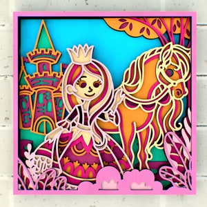 Riccioli d'oro principessa con cavallo 3D svg Mandala file per Cricut o taglio Laser, SVG / DXF / modelli per router CNC