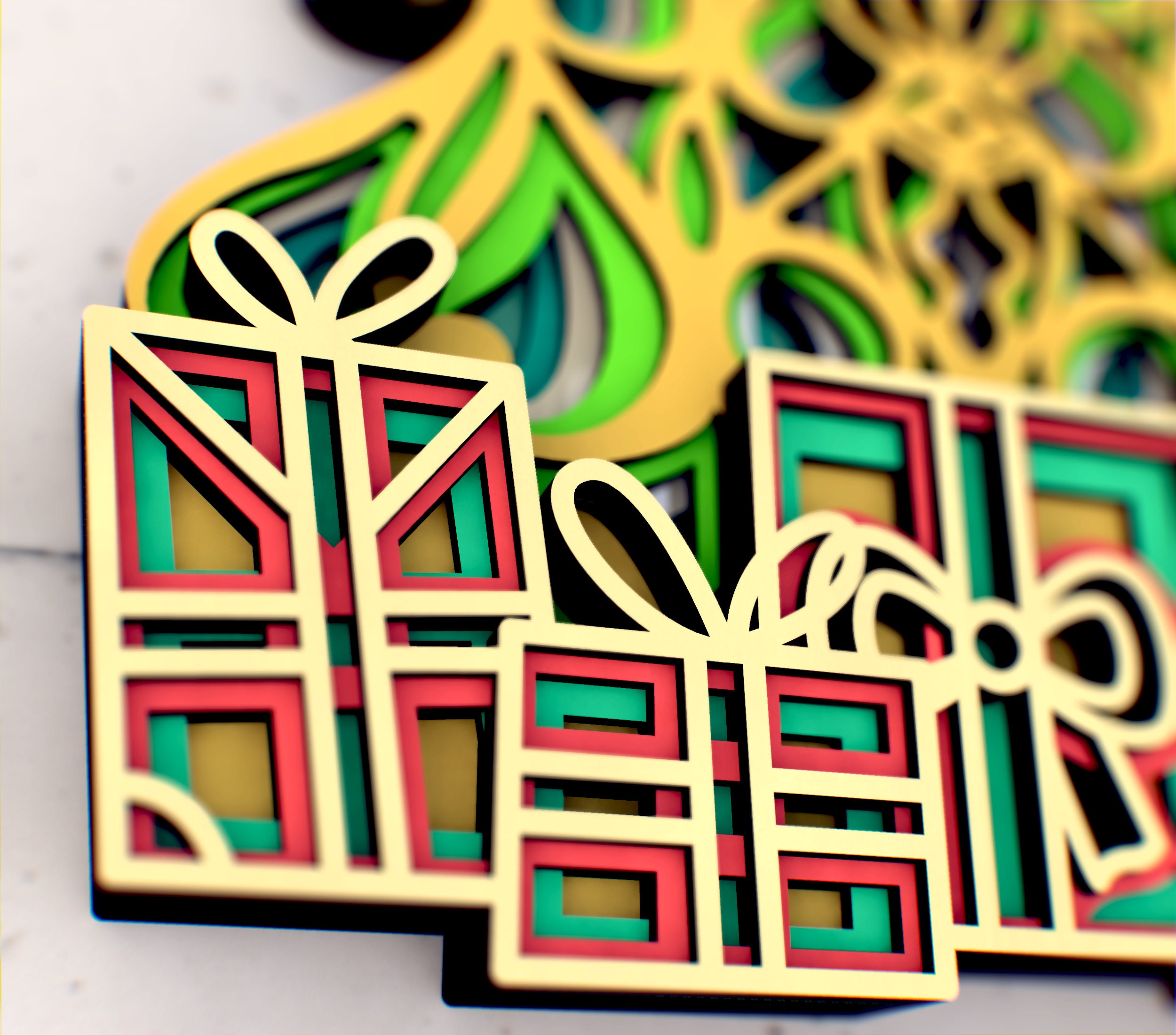 Christmas Tree With Gifts 3D Mandala Svg Files, Multilayer Panel for ...