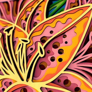 Tiger Lily 3d Mandala svg, Flower multilayer papercraft files for Cricut, layered SVG files for CNC router Laser or Cricut image 2