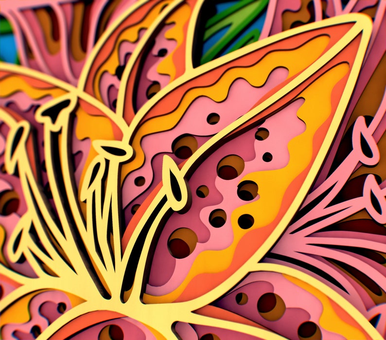 Tiger Lily 3d Mandala svg, Flower multilayer papercraft files for Cricut, layered SVG files for CNC router Laser or Cricut image 2