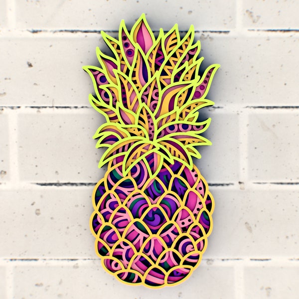 Ananas 3D Mandala SVG-bestanden, Nieuwjaar decoratie Lasersnijplannen, Cricut, Glowforge, DXF-sjablonen voor CNC-router