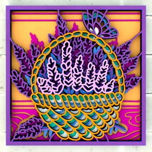 Lavender in a basket 3D svg Mandala files, Multilayer Panel for Laser Cutting, SVG files,  DXF Templates for CNC router