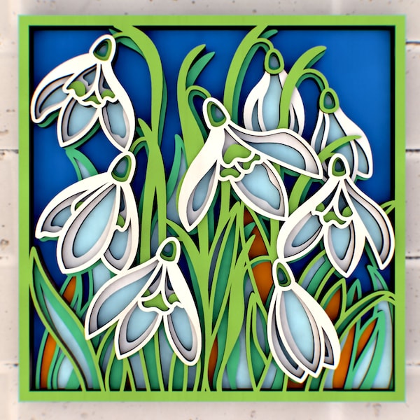 Snowdrops 3D svg Mandala files, Multilayer Panel for Laser Cutting, SVG files,  DXF Templates for CNC router