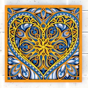 Love Heart Mandala 3D svg Mandala bestanden, Meerlaags paneel voor lasersnijden, SVG-bestanden, DXF-sjablonen voor CNC-router