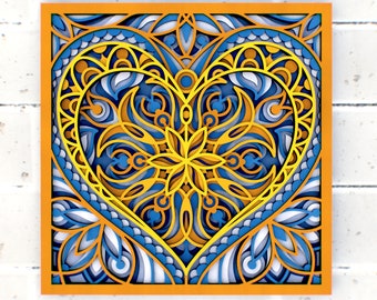 Love Heart Mandala 3D svg Mandala files, Multilayer Panel for Laser Cutting, SVG files,  DXF Templates for CNC router