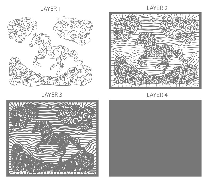 Download Horse Zentangle 3D Multilayered Panel Mandala svg dxf dwg ...