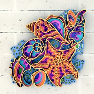 Seashells and Starfish 3D Mandala svg files, Multilayer Panel for Laser Cutting, SVG files,  DXF Templates for CNC router
