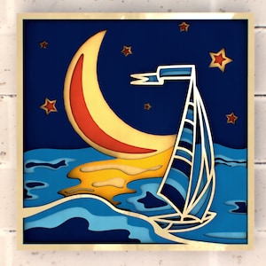 Yacht and Moon 3D Mandala svg, Multilayer Panel for Laser Cutting, layered SVG files for CNC router Laser or Cricut