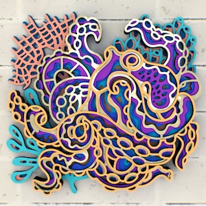Octopus 3D Mandala svg files, Multilayer Panel for Laser Cutting, SVG files,  DXF Templates for CNC router