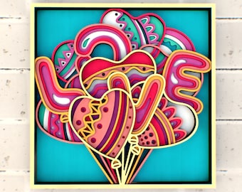 Balloons Love 3D svg Mandala files, Multilayer Panel for Laser Cutting, SVG files,  DXF Templates for CNC router