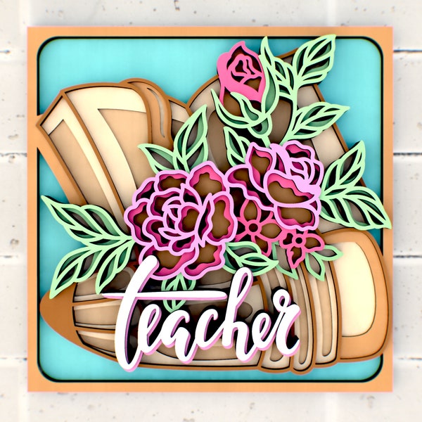 Teacher 3D svg Layered Cricut or Laser Cut File, Gift for Teacher file for Paper Crafting, SVG files,  DXF Templates for CNC router