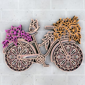 3D Floral Fahrrad Zentangle SVG — 3D Multilayer Panel, SVG Dateien zum Schneiden, DXF Vorlagen zum Laserschneiden, Cat Cricut Dateien