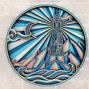 Lighthouse 3D Mandala SVG-bestanden, patronenbestanden voor lasersnijden, meerlaagse blauwdrukken voor CNC-router, bestanden voor Glowforge of Cricut