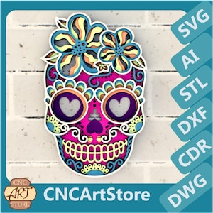 Sugar Skull Decor 3D Mandala SVG files, svg Papercut for  Cutting SVG files for Cricut or CNC router