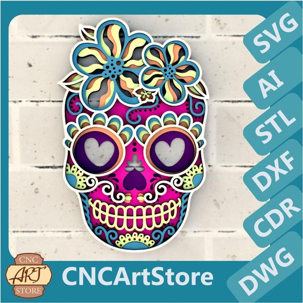 Sugar Skull Decor 3D Mandala SVG files, svg Papercut for  Cutting SVG files for Cricut or CNC router