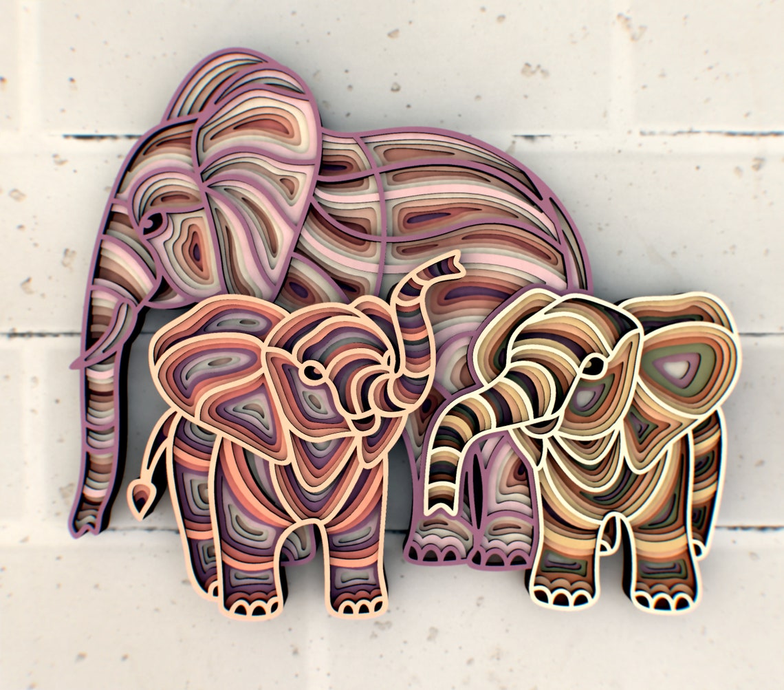 Download Elephants Mom And Two Babies Mandala svg Multilayer Panel for | Etsy