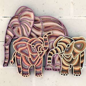 Mamma elefanti e due bambini Mandala svg, pannello multistrato per taglio laser, file SVG stratificati per router CNC Laser o Cricut