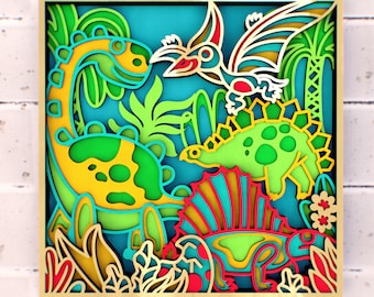 Dinosaurs 3D Mandala svg files, Multilayer Panel for Laser Cutting, SVG files,  DXF Templates for CNC router