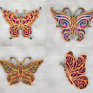 3D Butterfly Zentangle Set SVG  — 3D  Multilayer Panel, SVG files for cutting, DXF Templates for Laser Cutting, Cat Cricut files
