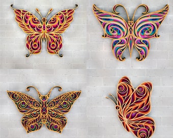 3D Butterfly Zentangle Set SVG  — 3D  Multilayer Panel, SVG files for cutting, DXF Templates for Laser Cutting, Cat Cricut files