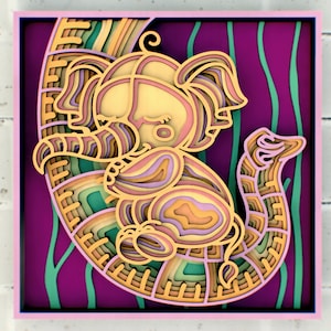 3D Elephants Mom and Kid | Mother's day Mom 3d SVG mandala 9 layered file for Cricut | Laser Cutting | CNC Router