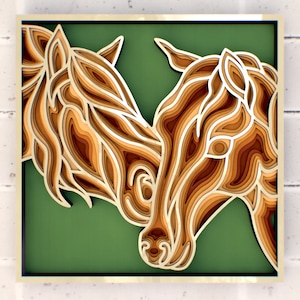 Two Horses 3D Mandala svg, meerlaags paneel voor lasersnijden, gelaagde SVG-bestanden voor CNC-router laser of Cricut