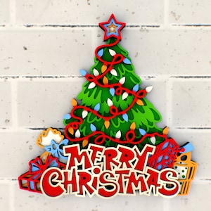 File SVG di Merry Christmas Tree 3D Mandala, Piani di taglio laser per la decorazione di Capodanno, Cricut, Glowforge, Modelli DXF per router CNC