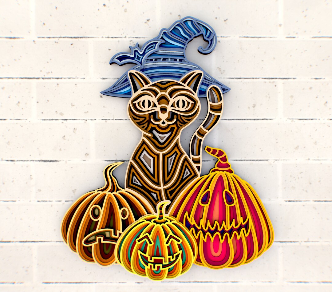 Halloween Witch Cat 3D Mandala SVG Files, Halloween Pumpkin Svg ...