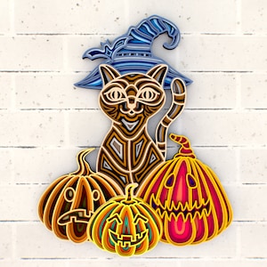 Halloween Witch Cat 3D Mandala SVG files, Halloween pumpkin svg Papercut for  Cutting SVG files for Cricut or CNC router