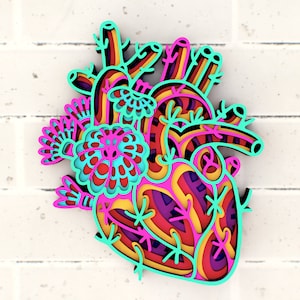 Heart Cactus Decor 3D Mandala SVG files, Valentine's Day svg Papercut for Cutting SVG files for Cricut or CNC router
