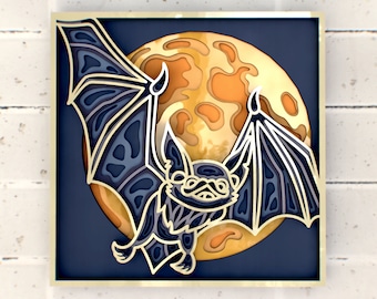 Bat and Moon 3D Mandala svg, Multilayer Panel for Laser Cutting, layered SVG files for CNC router Laser or Cricut