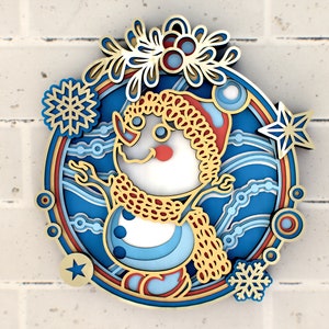 3D-sneeuwmandecor | Kerstversiering SVG-bestanden voor Cricut, CNC en Papercut Crafting voor Nieuwjaarsboombal