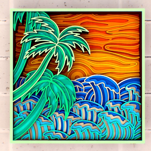 Palm trees at Sunset 3D Mandala svg, Multilayer Panel for Laser Cutting, layered SVG files for CNC router Laser or Cricut