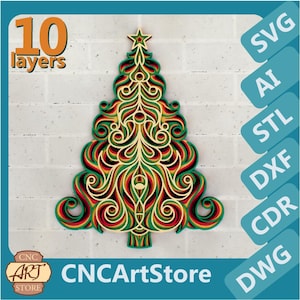 Christmas Tree 3D Zentangle svg files | Papercut for Cricut, CNC, Laser Cut, STL for 3D Print | Unique Wall Art