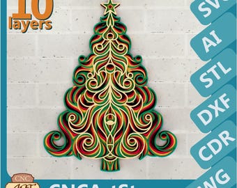 Christmas Tree 3D Zentangle svg files | Papercut for Cricut, CNC, Laser Cut, STL for 3D Print | Unique Wall Art